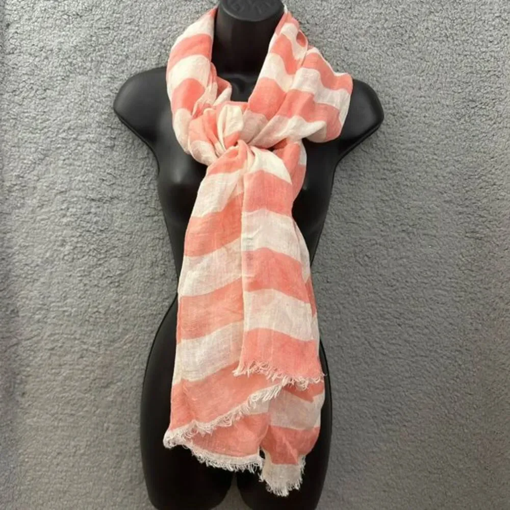 Pisu Women's Coral Striped Fringe Scarf Soft Fashion Accessory